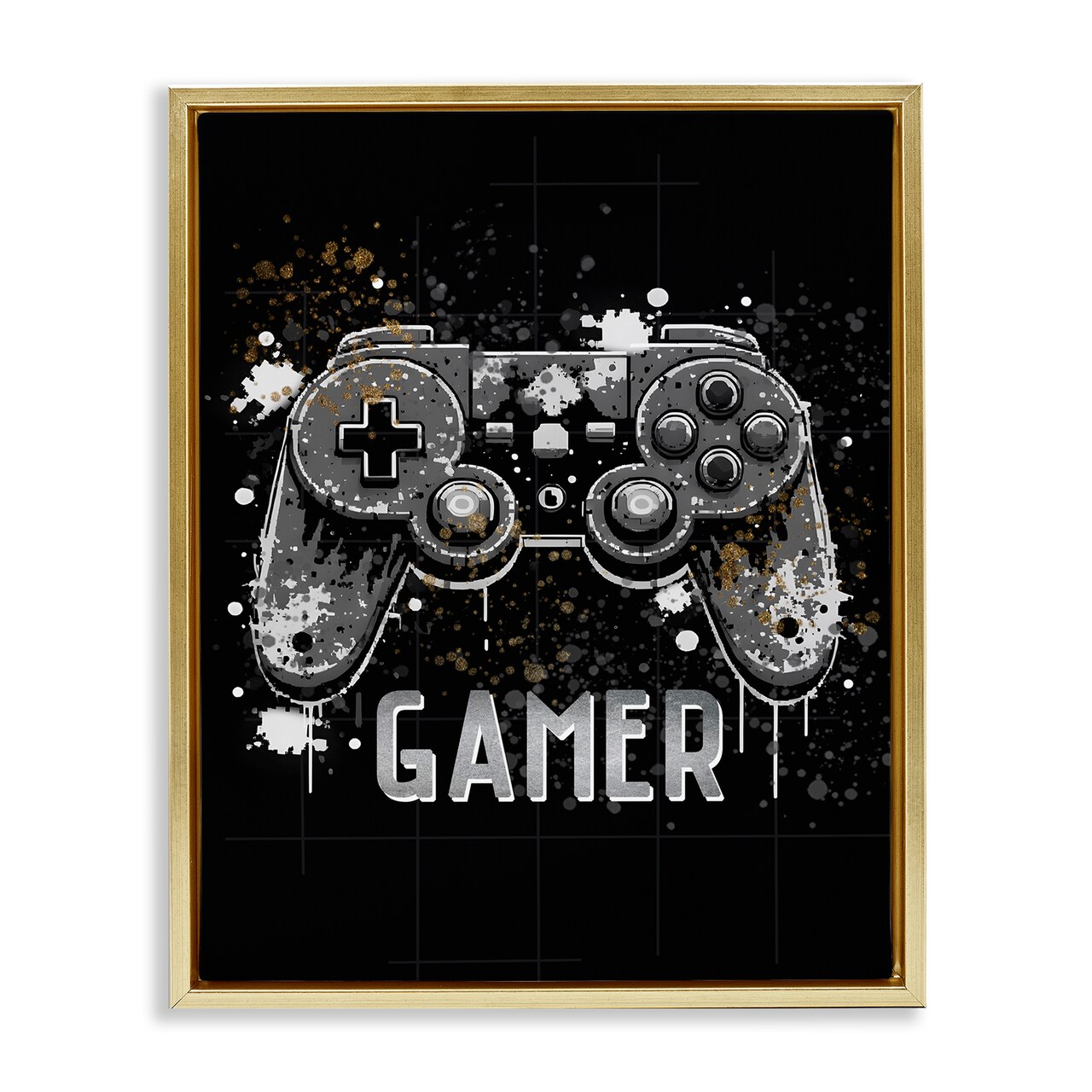 Stupell Industries Gamer with Modern Splash Framed Floater Canvas Wall Art Design by Kim Allen